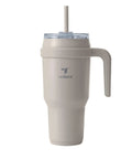 Chill Out With This Wicked 40 Oz Stainless Steel Tumbler Features A Sturdy Handle And Elite Dual Wall Insulation, beige with straw.