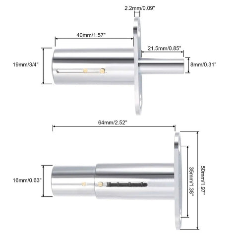 Heavy Duty Smooth Glide Push Plunger Lock 3/4 Inch Cylinder Diameter 1.5 Inch Length Solid Zinc Chrome Finish dimensions and details.