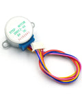 28BYJ-48 5V DC stepper motor with blue plastic base and multi-color wire harness with white connector