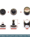 400 Set Double Cap Leather Rivets 5mm Tubular Metal Studs with measurement details shown, suitable for fabric under 1mm thick.