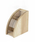 Slick Acrylic Coffee Filter Holder For Pour Over Station Straight Up Countertop Organizer Flat Paper Dispenser in natural wood.