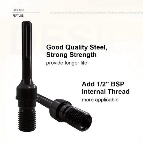 Core Drill Bit Adapter 1-1/4 Inch UNC Male To SDS Max Shank, durable steel with 1/2 BSP female port, 190mm length
