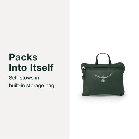 Lightweight Collapsible Day Pack For Travel And Everyday Use 18L Capacity Packable Luggage Expansion Bag folded into its pouch