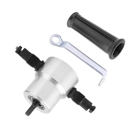 Portable Electric Saw with Adjustable Double Heads for Metal Cutting, handle and wrench for car repairs and maintenance.