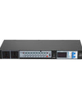 Hella Reliable 10 Outlet Power Sequencer Conditioner With 2000 Watt Surge Protection For Pro Audio Studios And Home Theater Digital Voltmeter Display Plus Quick Charge USB Ports Built Tough To Eliminate Gear Killers, front view with LCD display