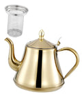 Top Shelf Stainless Steel Kettle With Extended Spout For Smooth Pours Heat Resistant Bottom Works Great On Gas Stove And Induction Cooker Go To Coffee Gear with a tea infuser.