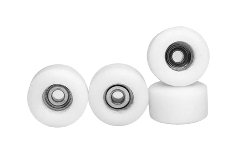 Apex 71D Urethane Fingerboard Wheels With Ultra Spin Bearings, New Street Style Design, 7.7mm Diameter, Made In USA, White Blue Glow
