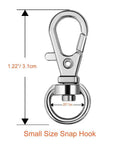 Heavy Duty Metal Swivel Lanyard Snap Hook Kit With Matching Split Key Rings For Everyday Carry Bag Charms And Killer DIY Jewelry Creations That Are Hella Durable, small size snap hook with dimensions.