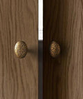 Six Pack Zinc Alloy Drawer Knobs In Big Oval Antique Brass Finish installed on wooden cabinet doors