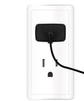 UL Listed USB Wall Charger Fast Power Adapter 5V 1A in black plugged into a white outlet with cable