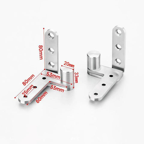 80x80mm stainless steel pivot hinge for heavy doors, silver finish, with concealed design and high load capacity.
