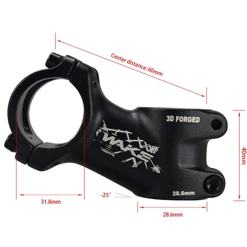 Dope 31.8mm Mountain Bike Stem 60mm Length 25 Degree Rise Aluminum Alloy Black Short Handlebar Stem with measurements