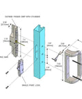 Exploded diagram of White Patio Door Handle Set with Cylinder Lock,Suitable for Replacement Sliding Patio Doors Lock 3-15/16”Screw Hole Spacing