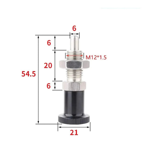 Badass Heavy Duty Stainless Steel Locating Pins And Indexing Plungers Featuring Fine Thread M10 M12 Lock Screws showing M12 size, measurements, and spring-loaded design.