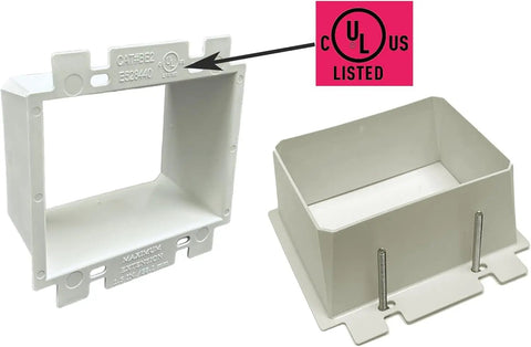 2 Gang Electrical Box Extender Extends Setback Up To 1.5 Inches for Metal or Non Metal Boxes UL Listed 2 Pack White