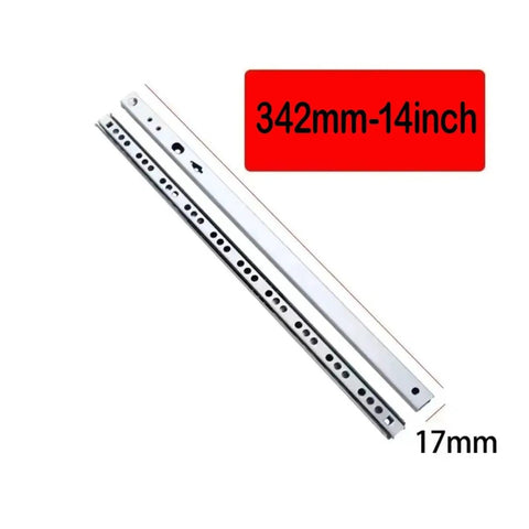 Two Pack Smooth Glide Bearing Drawer Slides Rail, 17mm Wide, 342mm Length, white color, for furniture drawers, showing measurements