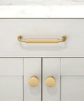 Front view of Champagne Bronze Cabinet Pulls Set Of 10, 5 Inch 128mm Solid Zinc Alloy Kitchen Cabinet Handles installed on gray cabinet drawer.