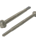 Heavy Duty 1/4-28 X 4 Inch Cadmium Coated Tek-5 Hex Head Drill And Tap Screws for metal roofing, close-up detail of screws.