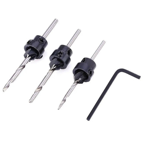 Countersink Drill Bit Kit Set For Woodworking Screw Hole Cutter Assortment With Quick Change And Adjustable Depth Single Twist Design Heat Treated Carbon Steel For Screws Sizes Five Through Twelve