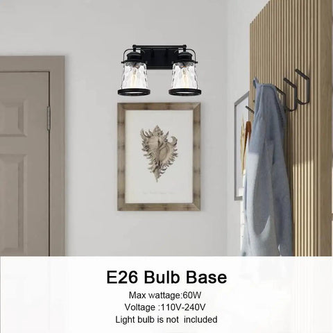 Matte Black Two Light Vanity Lights For Bathroom Farmhouse Rustic Over Mirror Sconces With Hammered Glass Shades