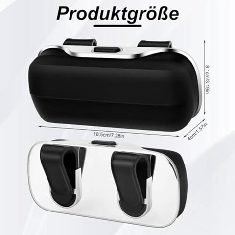 Premium Abs Sunglasses Holder For Tesla Cybertruck Sun Visor showing dimensions and clips for quick release grip.