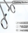 Stainless Steel Hemostat Forceps With Fully Serrated Straight Jaws, Multipurpose Locking Clamps, 10 Inch, Beefy Grip, Heavy Duty, Rust Resistant, Pro Grade Medical Tweezers For Surgical, Lab, And Clinic Use, locking ratchet close-up