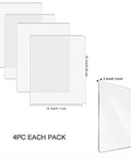 Must Have Four Transparent Acrylic Cutting Pads Set For 6.5 Inch Die Cutting Machines, 0.12 Inch Thick, 8.85x6.1 Inch Size, Perfect For Card Making And Paper Craft Embossing, DIY Greeting Card Projects showing four clear pads with dimensions.