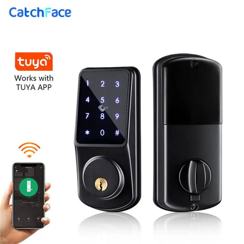 Slick Wifi Smart Door Lock Smartphone App Controlled Keyless Entry System Featuring Ic Access Cards And Backup Mechanical Key Tough Zinc Alloy Deadbolt side view with keypad.