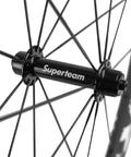 Ultralight 50mm Carbon Wheelset 700C Clincher UD Matte U Shape Crack White Finish, close-up on Superteam hub and spokes