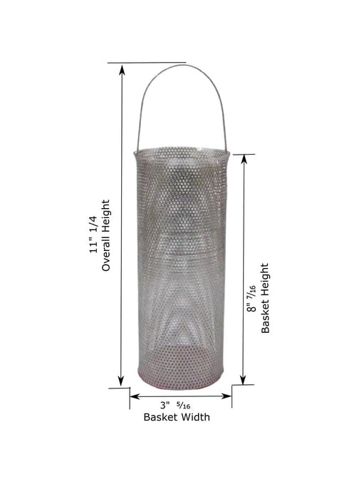 Beefy Stainless Steel Sea Strainer Basket With Gasket Direct Replacement Fits Perko Model 049300899D showing dimensions