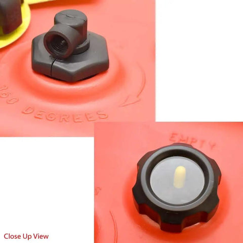 Close-up of EPA Compliant Topside Marine Fuel Tank, 6 Gallons, showing cap tether and sight gauge, Model 620049LP.