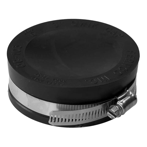 Two Pack Three Inch Qwik Cap Flexible PVC Pipe Cap With Stainless Steel Clamps Black Built To Last Easy Install No Fuss Quick Seal For Plumbing Drains And Outdoor Piping, black PVC pipe cap with stainless steel clamp