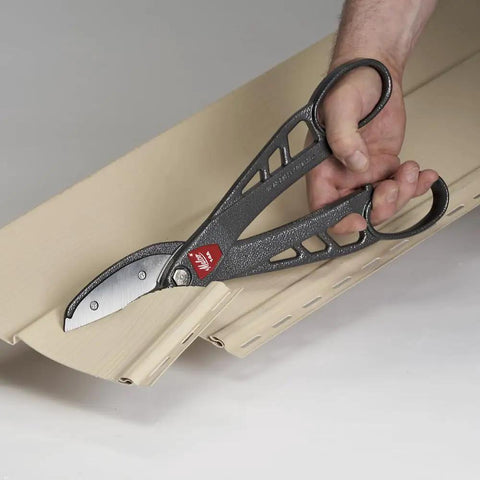 Using 14 Inch Aluminum Snip for Quick Cuts and Trim Jobs on sheet metal with large comfortable handles and easy blade replacement