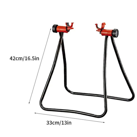 Foldable Bike Repair Stand For Home Garage Use Aluminum Portable Height Adjustable Floor Stand dimensions shown