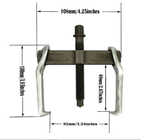 Front view of 2 Jaw Gear Puller For Pulley Flywheel And Bearing Removal Pro Grade Gear Puller For Auto Shop Use, 4 inch capacity.