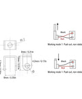 Technical drawing of compact 24V micro linear actuator with 150N thrust and 10mm stroke showing dimensions and wiring details.