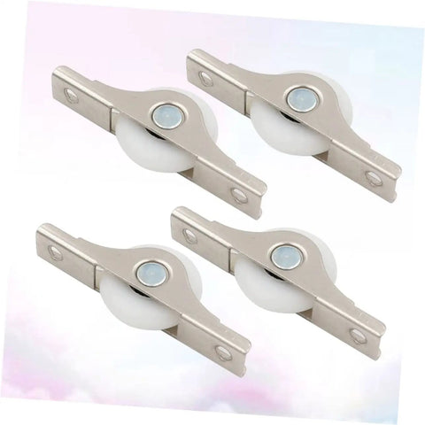 Smooth Gliding Sliding Door Rollers 4 Pack Heavy Duty Barn Door Wheels Cabinet Track Casters Anti Squeak Design for bathroom and kitchen use.