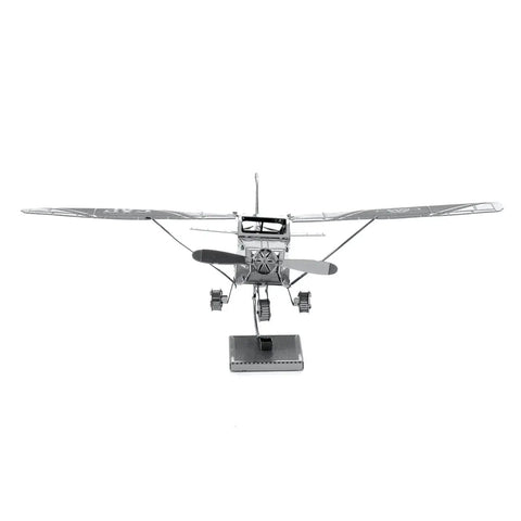 Front view of Cessna 172 Airplane 3D Metal Model Kit For Hobbyists Unassembled No Glue Or Solder Needed Easy Clip And Bend Build With Tweezers