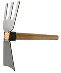 Two In One Garden Hoe And Digging Fork With Wooden Handle For Weeding Digging And Soil Loosening Carbon Steel Blade, side view