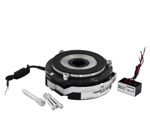 DHM3 electromagnetic brake, front view, black housing with silver hub, pure copper coil and wiring module