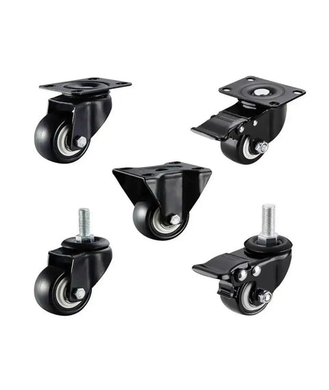 4 Pack 1.5 Inch Diamond Swivel Caster Wheels Black With Brake And Double Bearing Sleeve M8 M10 Heavy Duty Furniture Casters