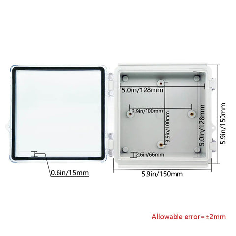 Open view of Outdoor IP67 Electrical Junction Box Weatherproof ABS Plastic Enclosure With Hinged Clear Cover 5.9x5.9x3.5 Inch