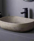 USZWBY Round Bathroom Vessel Sink - Modern Countertop Washbasin for Indoor & Outdoor Use Stylish Household Vanity Basin on gray countertop.