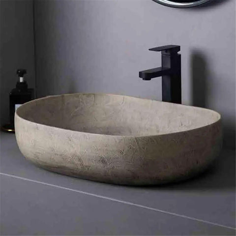 USZWBY Round Bathroom Vessel Sink - Modern Countertop Washbasin for Indoor & Outdoor Use Stylish Household Vanity Basin on gray countertop.