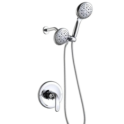 Chrome Shower Faucet Set With Pro Grade Valve High Pressure Three Way Diverter Dual Shower Head System With Handheld And Fixed Mount