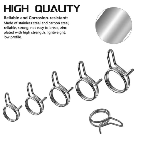 250 Piece Double Wire Fuel Line Hose Clip Assortment Kit For Motorcycle And ATV 5 To 14 Millimeter Spring Clips Zinc Plated