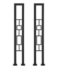 U Shaped Wrought Iron Stair Handrail Featuring Tough As Nails Rectangle Railing With Rock Solid Non Slip Base For Indoor Outdoor Porch Deck Loft Safety Support Two Pack Matte Black design with geometric cutouts.