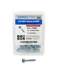 Pocket Hole Screw Set Self Tapping Zinc Plated Wood Screws With Washer Head For Fine Thread And Coarse Thread In Inch Sizes Silver Metallic, box with fasteners displayed