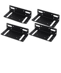 Heavy Duty L Shaped Corner Brackets Rust Proof Stainless Steel Shelf Supports Black Metal Furniture Brace Right Angle Reinforcement For Cabinets Tables Chairs Built Tough As Nails 4 Pack set in black color on white background.