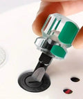 Using mini stubby screwdriver with magnetic tips in tight space, close-up of flat head driver from the Mini Stubby Screwdriver Set With Magnetic Tips For Tight Spaces, Cross And Flat Head Drivers, Non Slip Handle, Portable Pocket Tool Kit For Electronics, Sewing Machines, And Small Home Repairs.